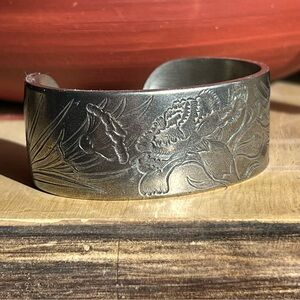 Salisbury Floral Engraved Pewter Cuff Bracelet January